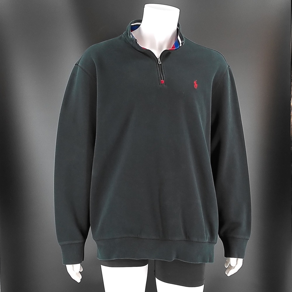 Polo Ralph Lauren Mens XXL Quarter Zip Pullover Sweatshirt Green Red Pony Logo